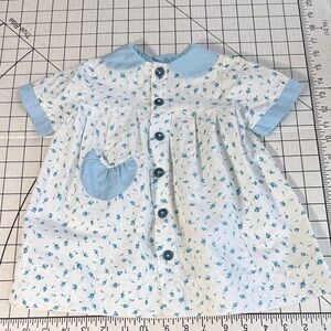 Vintage Feedsack Child’s Dress 1930s Fabric Blue Floral Handmade Cutter Dress